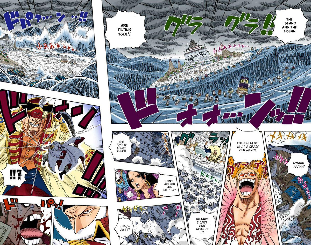 Nonetheless he showed what the power of the strongest man really is.Oda made 3 Admirals block the attack that knocked out another GIANT vice admiral.Why so if he could use just ONE to show us that the admirals are "equal" to him?