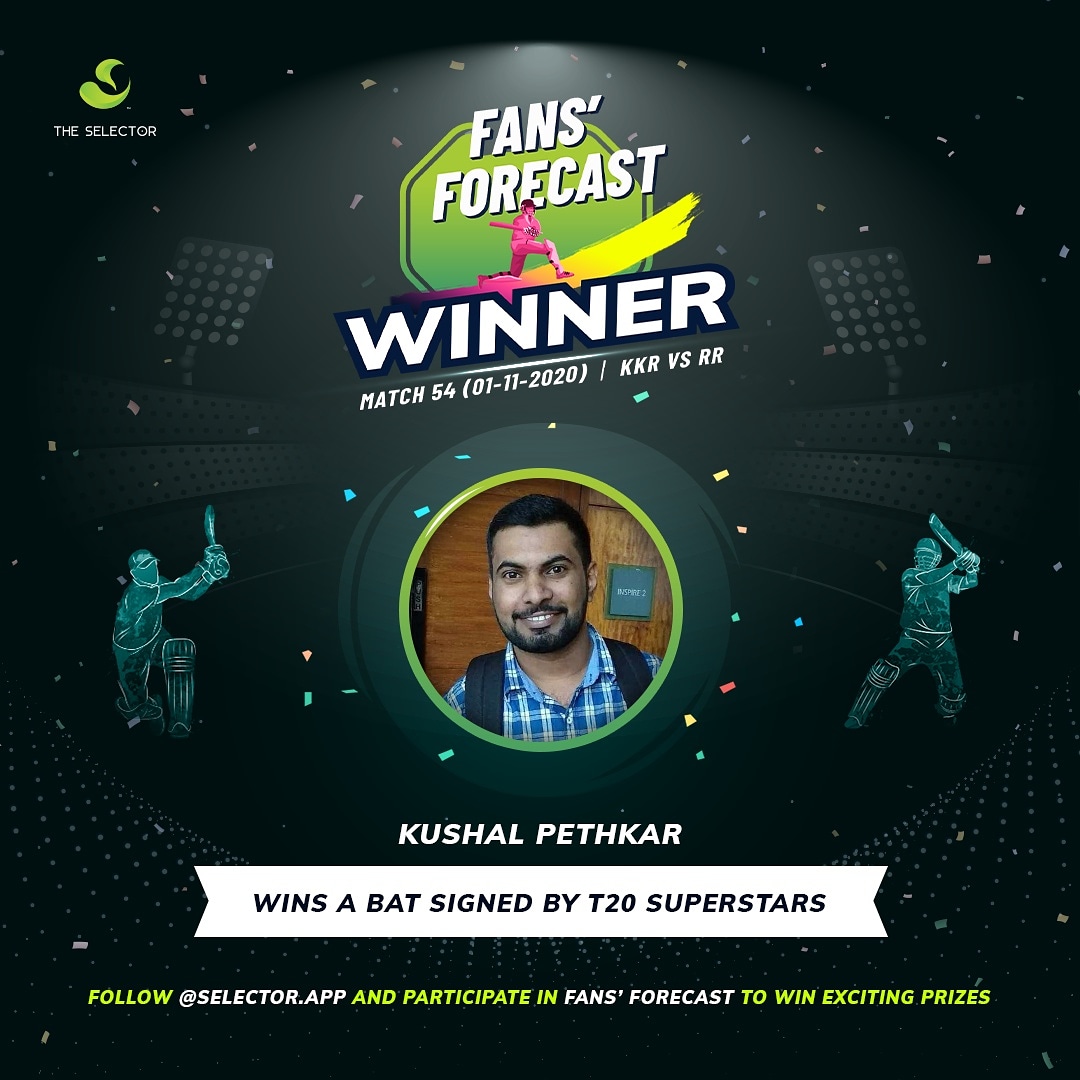 TheSelectorApp's tweet photo. Fans' Forecast Winner

Congratulations to our 15th winner @KushalPethkar47 . He takes home a bat signed by global T20 superstars.

Exciting prizes await you too!
The contest is not over yet. 
#theselectorapp #betheselector https://t.co/I1wesW78Ce