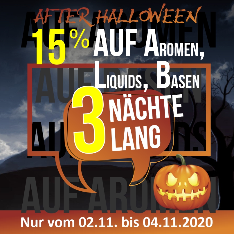 besserdampfen's tweet photo. 🎃 AFTER HALLOWEEN
Jetzt kannst Du 3 NÄCHTE lang mit 15% blutigen Rabatten durch unsere dunklen Grüfte für AROMEN, LIQUIDS und BASEN geistern und Dein Unwesen treiben.
https://t.co/K5L2aNGQ8W
👻 https://t.co/BofBUrZJPC
