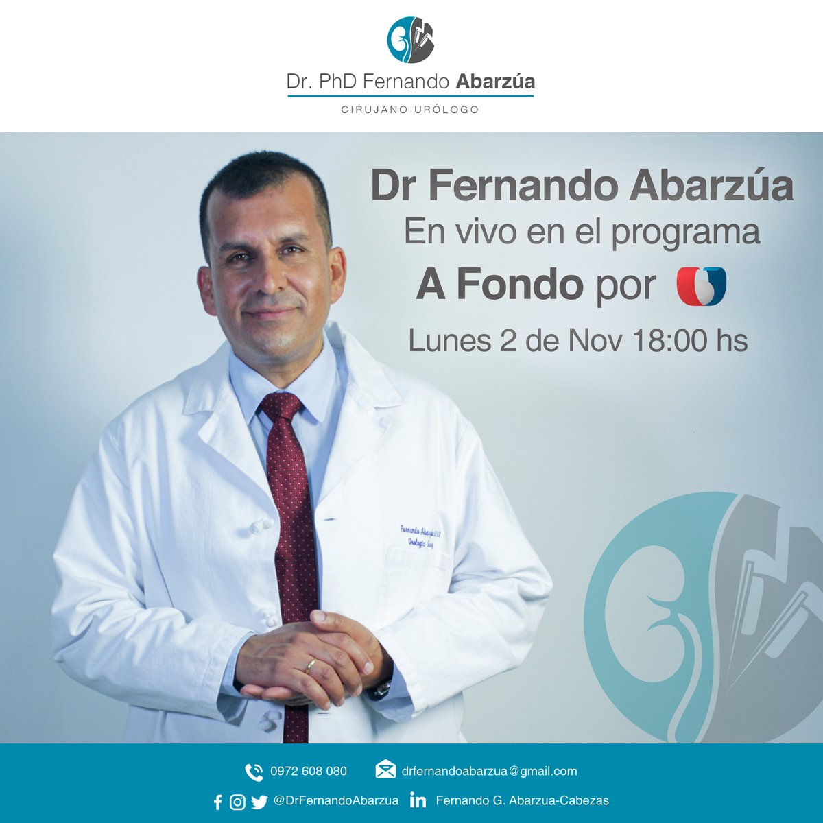 fernandoabarzua's tweet photo. Arrancamos Primer Lunes de Noviembre Azul!!
Sumate hoy a la entrevista de A Fondo a las 18hs,
Vamos a charlar sobre la Importancia de los Controles Anuales para Prevenir el Cáncer de Próstata!!
#Unicanal #AFondo
#Cuidate #ControlAnual #NoviembreAzul #VisitalUrologo https://t.co/RkFyEEogDI
