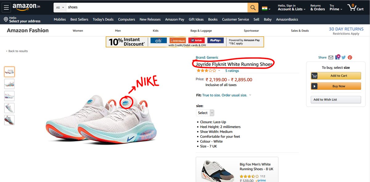 Fake Products <a href="/Nike/">Nike</a> On Amazon.in | IDK why amazon is not blocking blocking these sellers ? Is Amazon's algortithm is dead ???? <a href="/amazonIN/">Amazon India</a> <a href="/AmazonFashionIn/">AmazonFashionIN</a> <a href="/AmazonHelp/">Amazon Help</a> #AmazonGreatIndianFestival <a href="/Flipkart/">Flipkart</a>