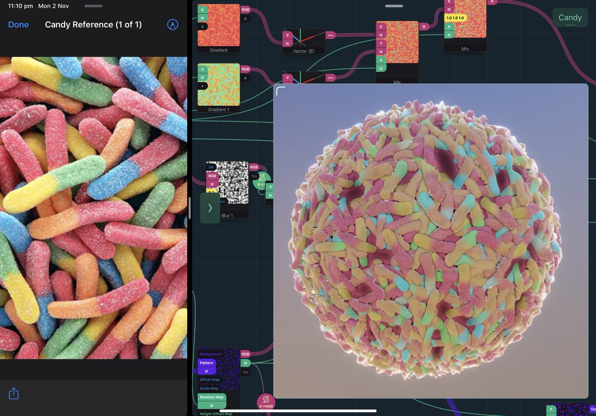johntwolives's tweet image. Day 02 - Candy

One of my favs - Sour Worms 🤤

Overlapping multiple tiler layers is a bit hard so I want to improve that workflow... would be even better with a physics sim to resolve intersections 🤔 

Made with #ShadePro on my iPad
#nodevember #nodevember2020