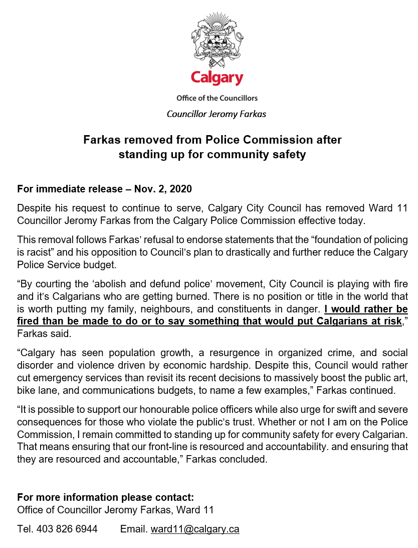 JeromyYYC's tweet image. Effective today, I have been removed from the Calgary Police Commission. Council is playing with fire, and it's Calgarians who are getting burned. I'd rather be fired than be made to do or to say something that would put Calgarians at risk. Details: calgarysun.com/opinion/column… #yyccc