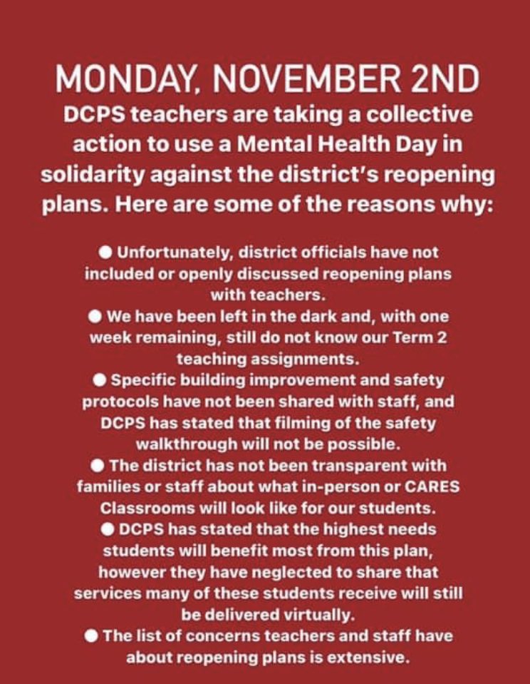 janecohenh's tweet photo. DCPS never collaborated with teachers, principals, and families. We don’t trust DCPS to keep us safe. #ReinstateRich #OnlyWhenItsSafe https://t.co/T0g1db5oGt