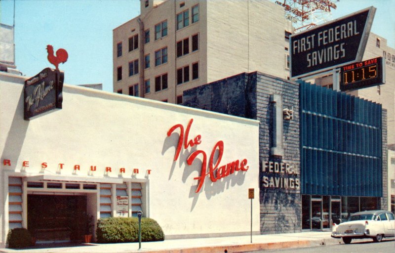 CityofPhoenixAZ's tweet photo. In today's "November to Remember" we look back to the #1960's and "The Flame" restaurant at 34 W. Adams St., famous for a chicken dish that was brought to the table and set on fire.
#Phoenix #PHX #Historic #History #PhoenixHistory #oldphoenix #NovembertoRemember https://t.co/zDhtYwP9mj