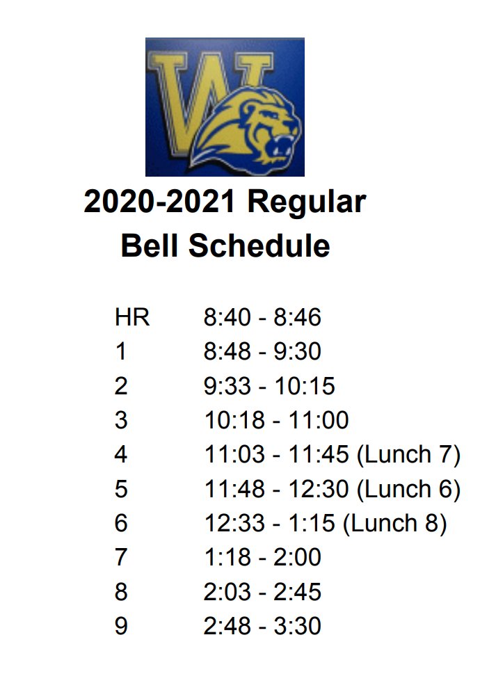 Good morning, West! We are excited to see everyone virtually this morning at 8:40! We will follow our 9 period schedule beginning today. Students will log into the virtual classroom of the first teacher on their schedule to start the day.