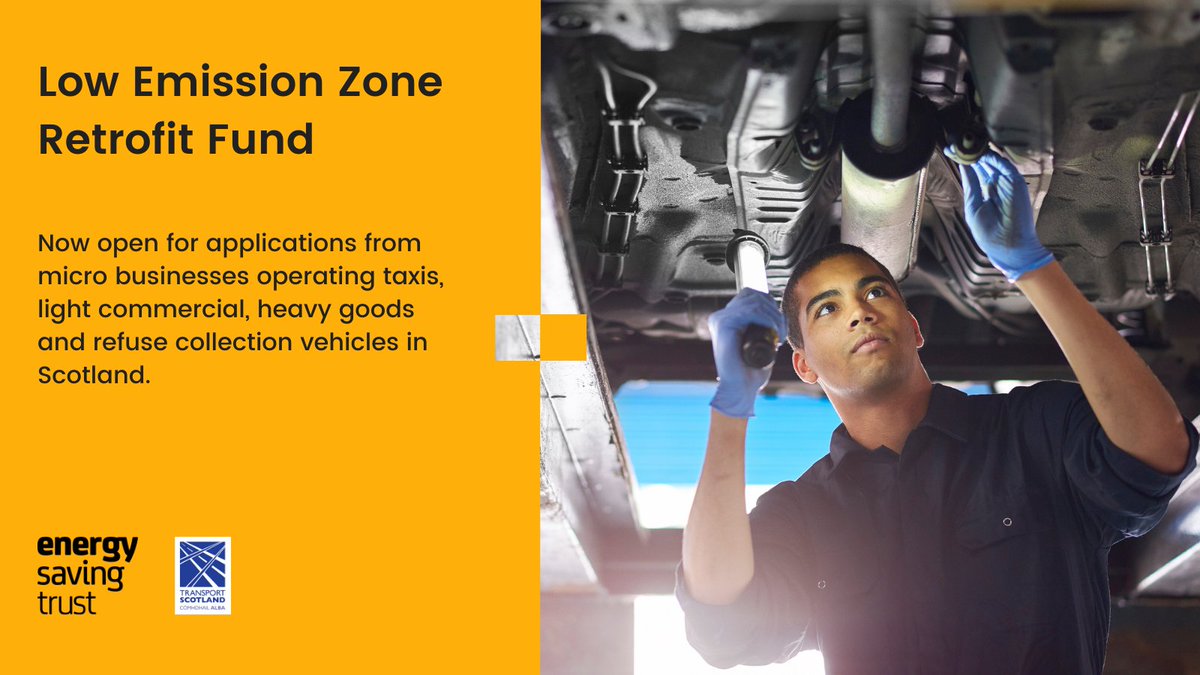 EnergySvgTrust's tweet photo. @TranScotland’s Low Emission Zone Retrofit Fund is now open for applications.
The fund will support micro businesses to #retrofit their existing non-compliant vehicles with #CVRAS approved emission reduction solutions.
https://t.co/nqdSQRXNyH
#LowEmissionZones #AirQuality https://t.co/NtlQ5UzlvM