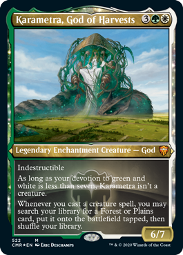 GavinVerhey's tweet photo. Good morning Magic! Today I walk through the various card treatments you'll see in #CMRLegends, and where you can find them. And I also reveal 3 cards, one of which is... this foil etched Karametra! Gorgeous! (The other 2 are cool too.)

Watch: https://t.co/WNxqJGLD6z

#wotcstaff https://t.co/1hMcbrSAwa