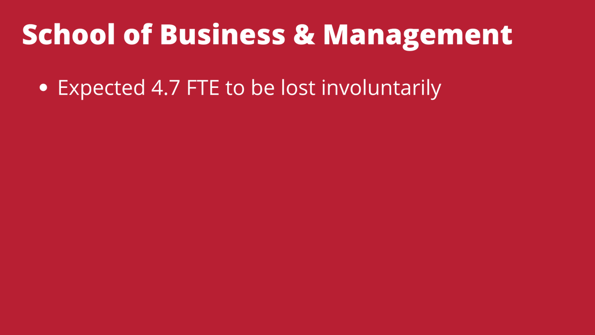 Here's the proposed overall changes in Arts, Humanities and Business as well as the projected losses in the proposed School of Business &amp; Management.

These are not voluntary. Sign and share the petition, please! RT for reach!

chng.it/y4H4grsf

Other Schools incoming..
