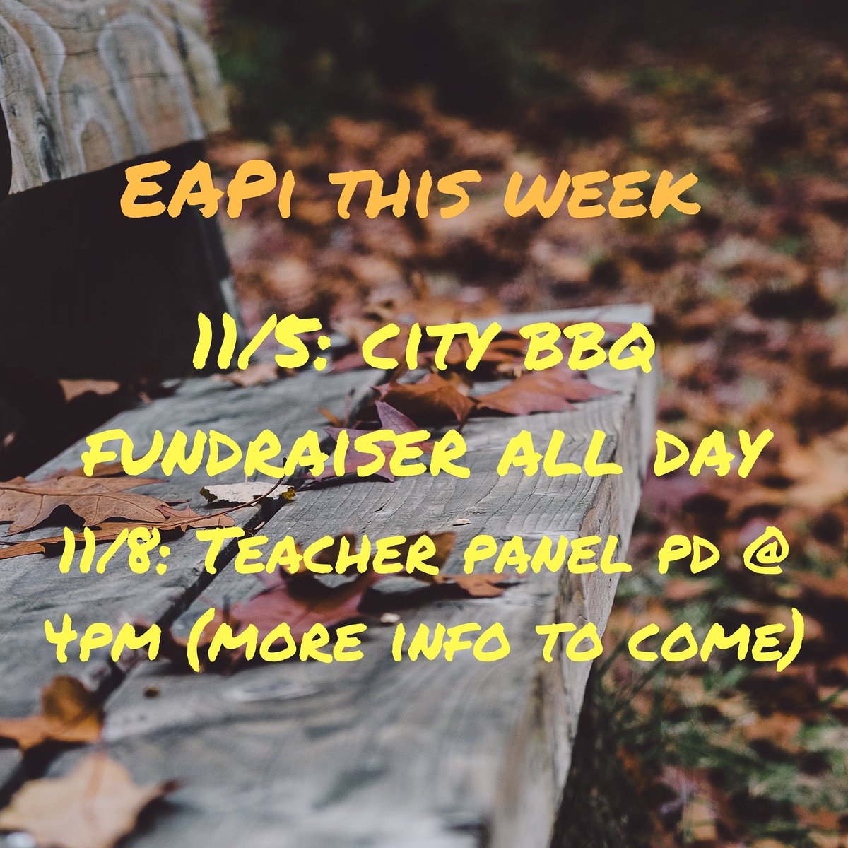 EpsilonAlphaPi's tweet image. Happy November! Join us for some fun events this week!