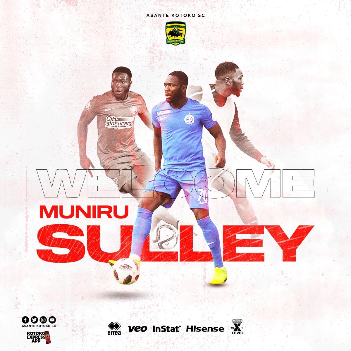 AsanteKotoko_SC's tweet photo. W e l c o m e 🔥🔥🔥

SULLEY Muniru 

The former CFR Cluj and Yeni Malatyaspor Midfielder joins us on a 2-year contract 

#AKSC #WelcomeSulley https://t.co/YnAIjcgTLd