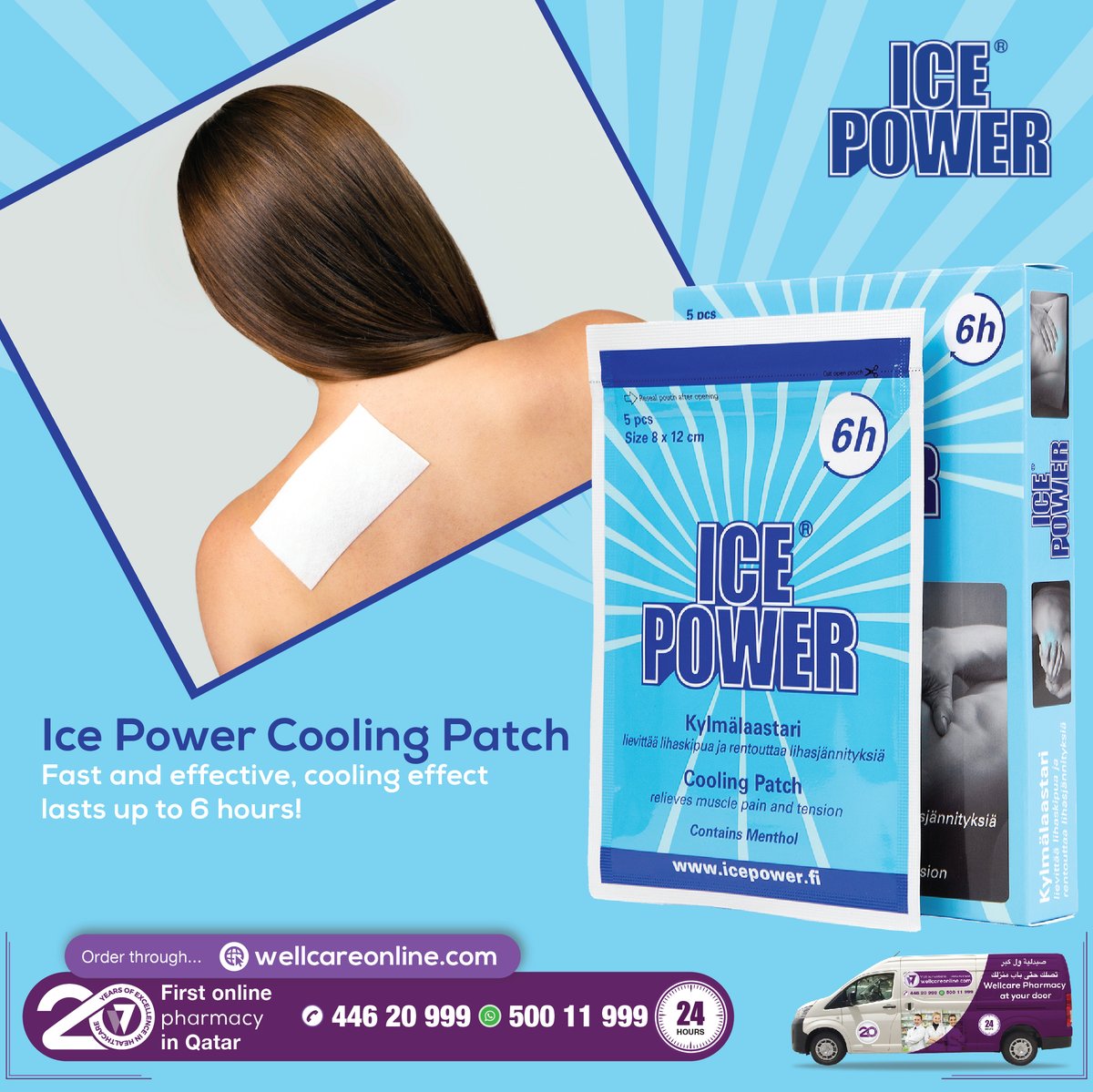 wellcaregroup's tweet image. #IcePower #CoolingPatch is fast and effective! Cooling effect lasts up to 6 hours!

Order it at wellcareonline.com/Product/Ice-Po…

#IcePowerQA #IcePowerQatar #muscletension #pharmacy #WellcarePharmacy #doha #Qatar #WellcareOnlinePharmacy #WellcareOnline #WellcareGroup #thecareyoucantrust
