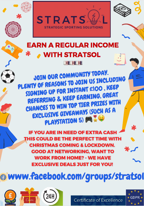Stratsol14's tweet image. STRATSOL - STRATEGIC SPORTING SOLUTIONS LTD
🔸INTERESTED IN WORKING FROM HOME, EARNING A RELIABLE REGULAR SOURCE OF INCOME? PLEASE MESSAGE ME (ADMIN) &amp;amp; JOIN facebook.com/groups/stratsol FOR DETAILS INCLUDING POSTIVE FEEDBACK &amp;amp; PROOF OF PAYMENTS.
🔶 NETWORKERS WE HAVE EXCLUSIVE OFFERS