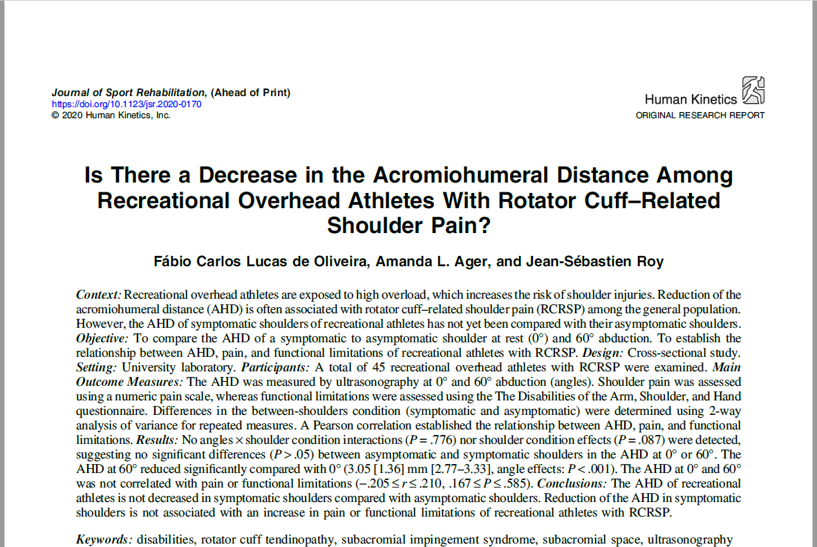 PhysioMeScience's tweet photo. Is There a Decrease in the Acromiohumeral Distance Among Recreational Overhead Athletes With Rotator CuffโRelated Shoulder Pain?
๐๐๐๐
https://t.co/NEAKerPiBO https://t.co/takQICp57q