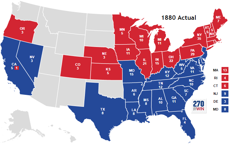 The Republican Party became the party of the north, while the Democrats established themselves in the southern states after Reconstruction. The Presidency tended to be won by the party that won New York.