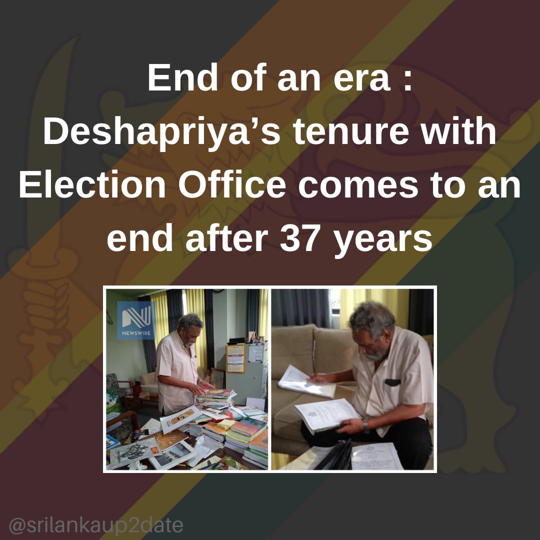 srilankaup2dat's tweet photo. Chairman of the National Election Commission Mahinda Deshapriya was today seen clearing his office to be vacated, as his tenure comes to an end.

With the 20th Amendment to the Constitution being passed in Parliament, a new Chairman and members will be appointed
#srilankaup2date https://t.co/eK2Ubj8lV9