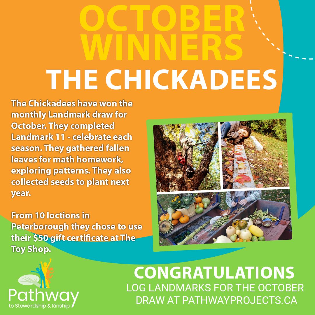 PathwayProject_'s tweet photo. Shout-out to our October draw winners, The Chickadees! πβ
Enter the November draw, and win a $50 gift certificate to a local PTBO business of your choice, by logging Landmarks at https://t.co/eE21UbiNbC
Happy November nature adventures #pathwayexplorers! π²πβοΈβοΈπ https://t.co/nH3BcUlh8b