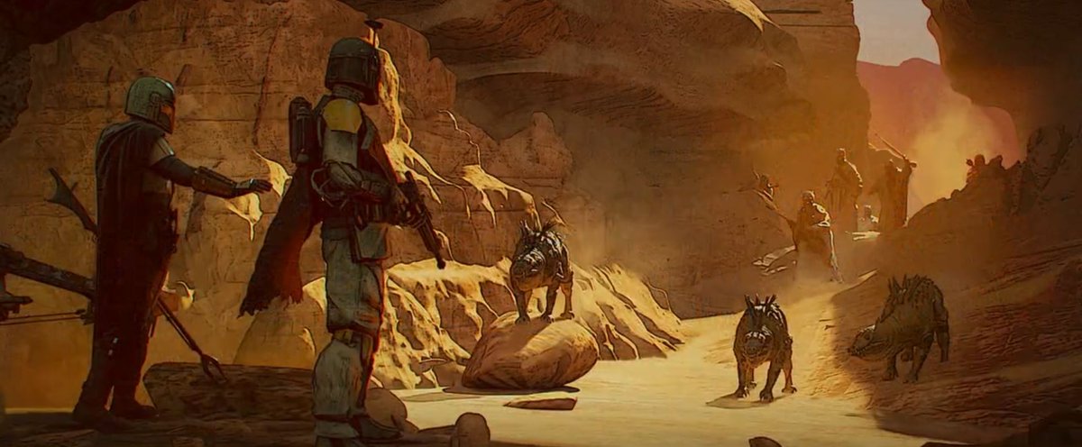  #TheMandalorian  For example, Boba Fett's costume is different in the series. The artist used old works as a reference here.(hello Massiff! Introduced in Attack on the Clones, 2002, seen in The Clone Wars)