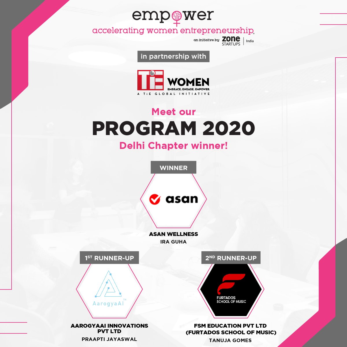 We extend the heartiest congratulations to the winner and runner-ups of of TiE Delhi chapter Pitch Competition #Program2020. The winner will get a chance to pitch at the finals in Dubai for the $100,000 prize money.

#womenentrepreneurs #acceleratorprogram #startups
