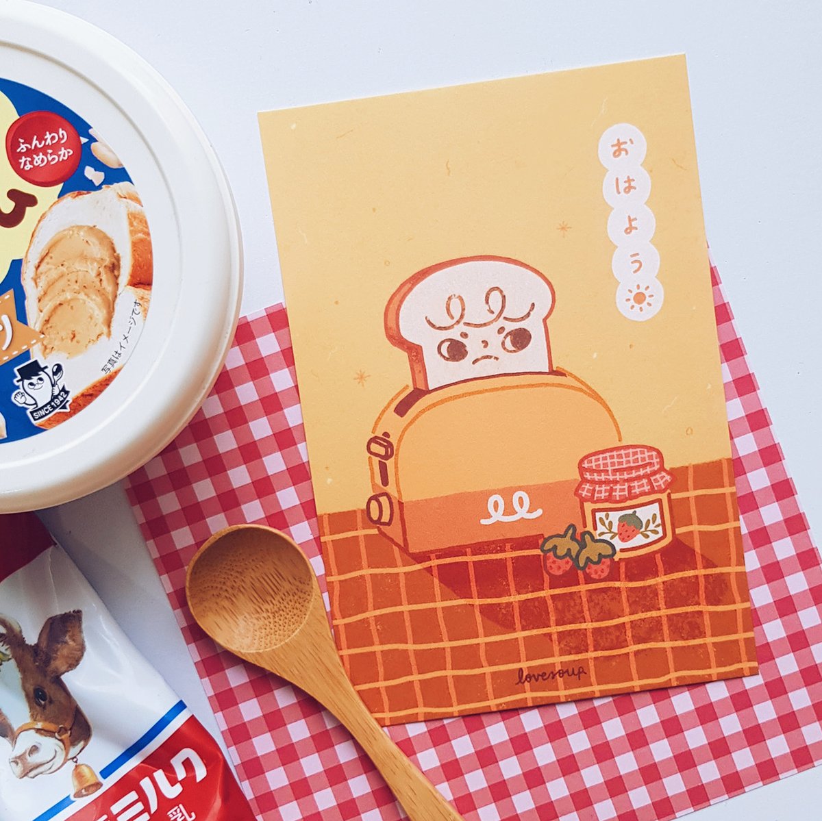 lovesoupstudio's tweet photo. November's theme is: Breakfast! The Happy Mail items are a postcard and a sticker sheet ❤️ 

you can pledge at 🍞https://t.co/L4sJyUAMNW 🍞 https://t.co/84nSBS1lPA