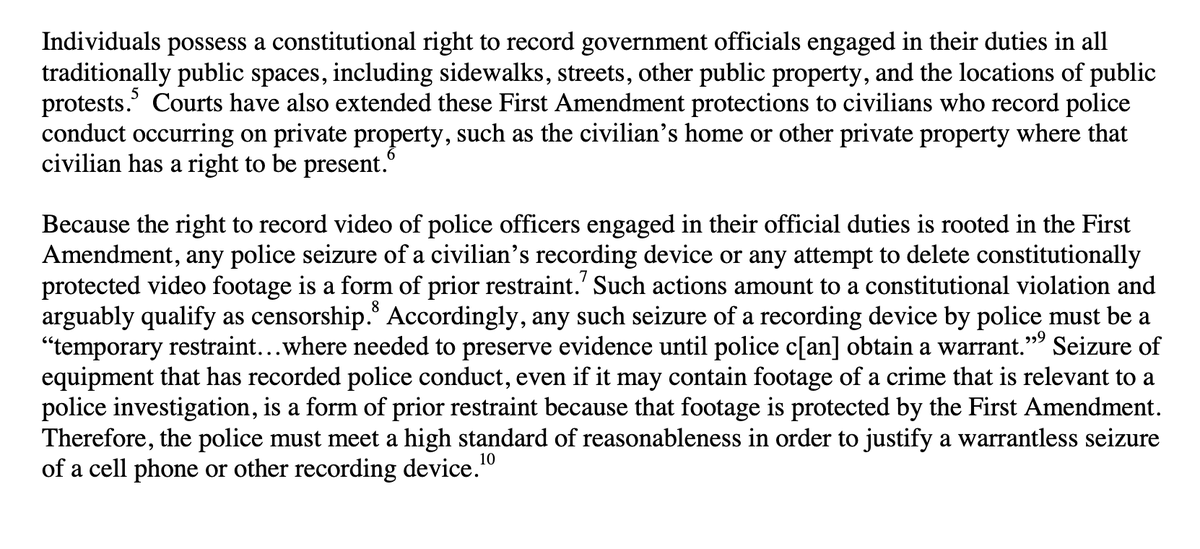 Here is a 2017  @CCRB_NYC report on NYPD interference with civilian recording of police, which discusses the CCRB's interpretation of the First Amendment and NYPD Patrol Guide standards applicable to the right to record police activity: https://www1.nyc.gov/assets/ccrb/downloads/pdf/20172806_report_recordinginterference.pdf