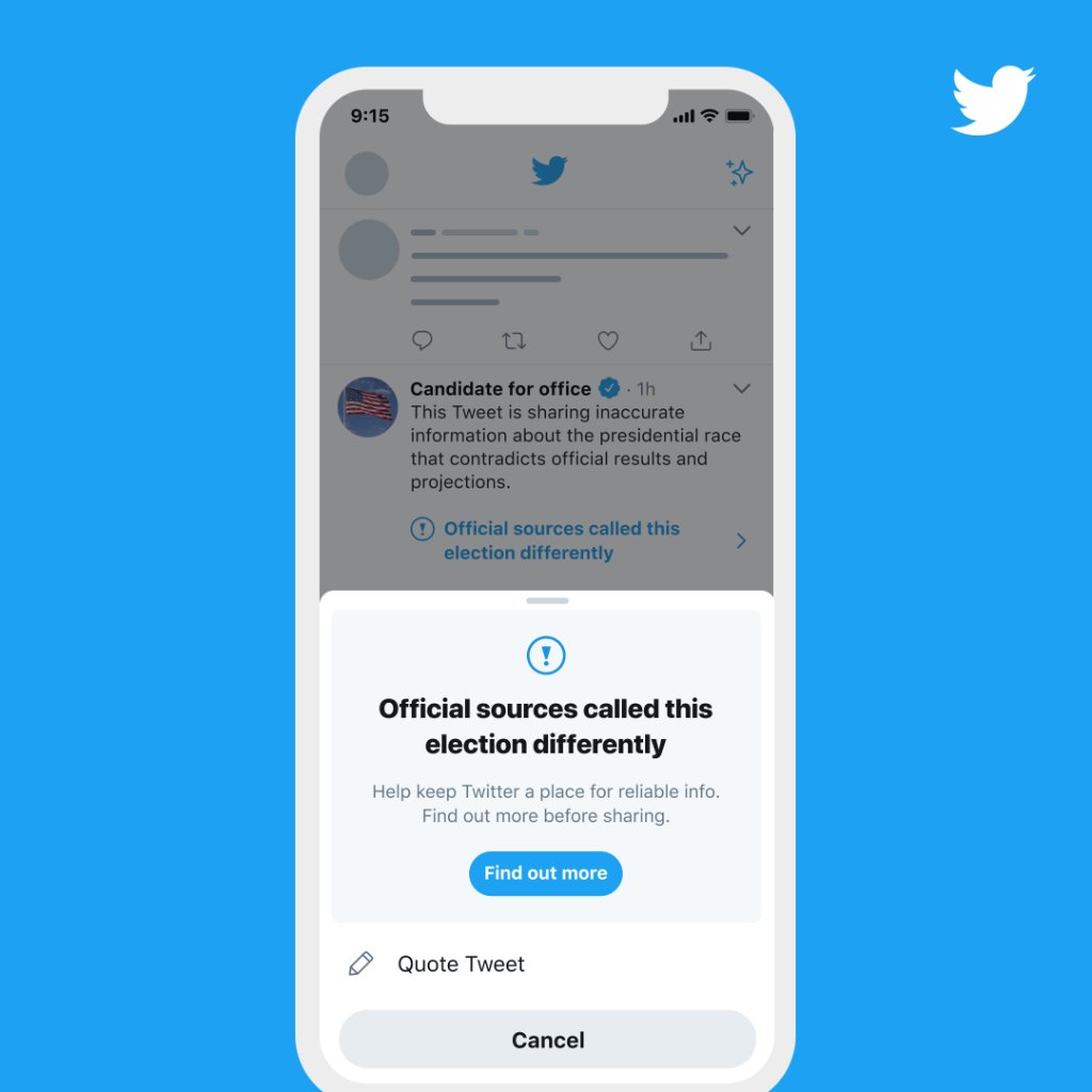 When people attempt to Retweet a Tweet with a misleading information label, they’ll see a prompt pointing them to credible information before they are able to amplify it further on Twitter.