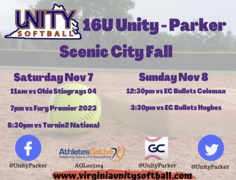 CamrynDigiacomo's tweet photo. The schedule is out 👇🏼! Excited for the opportunity to play this weekend- let’s go “U”!  @vaunityparker @VAUnitySB @coach_jenny2 @IHartFastpitch @Los_Stuff https://t.co/53f4onImvq