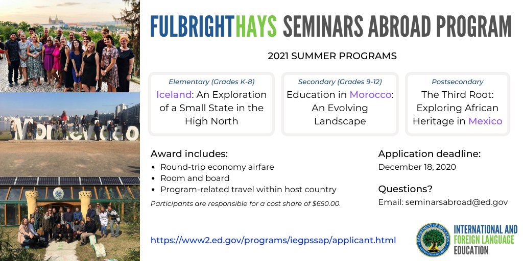 GoGlobalED's tweet photo. Hey, teachers! Looking for #professionaldevelopment, a chance to travel abroad next summer, AND help adding an international component to your curricula??? We've got you covered! Apply now for our 2021 Summer #FulbrightHays Seminars Abroad! https://t.co/qsUw6EibmG https://t.co/8kIC7uTRMQ