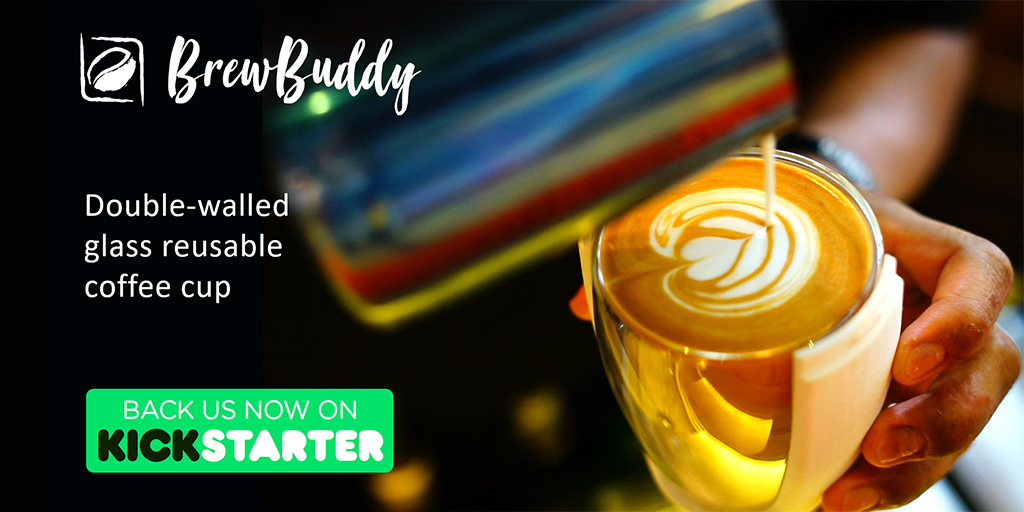 BrewBuddy: Double-walled glass, reusable coffee cup kck.st/3kCIzne #kickstarter #crowdfund #crowdfunding #crowdfundingcampaign #product #design #productdesign #reusablecoffeecup #handcraftedcup #doublewalledglasscup #stylishcup #spillproofcup #ecofriendlycup