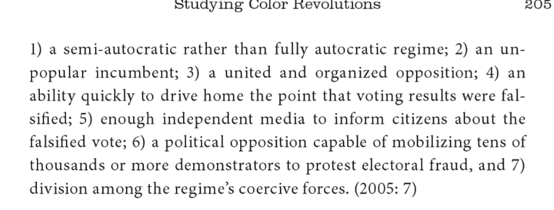 Here, in prettified languaage, is the recipe for a Color Revolution, according to Obama official Michael McFaul.  https://www.google.com/books/edition/The_Color_Revolutions/nnpfAgAAQBAJ?hl=en&gbpv=1&pg=PA205