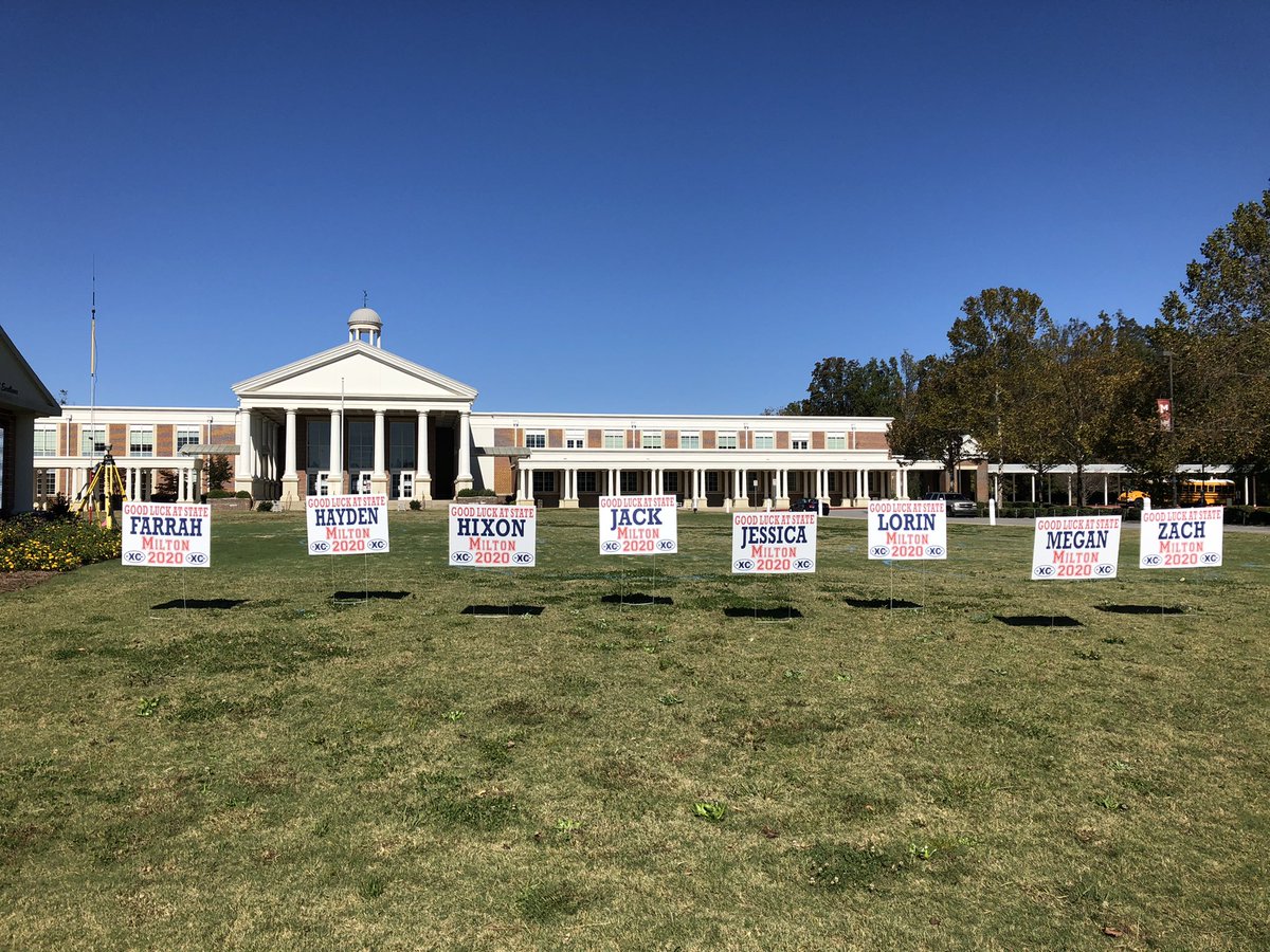 xcmilton's tweet photo. @acarr6453 @miltoneaglespto @Carrollton_High Our state good luck signs are UP!! #StateMeetWeek @athletics_FCS @Milton_AD1 @MiltonHighSch @miltonhs100 @GAMilesplit @HSHarrier @ChristaTady #SandraNichols @audreynicholss @HaydenM71455441 @FultonAD_crafts @IveyGio @tridudekeith @acarr6453 @BauleDiane @clyealy https://t.co/kZxG1FwDt6