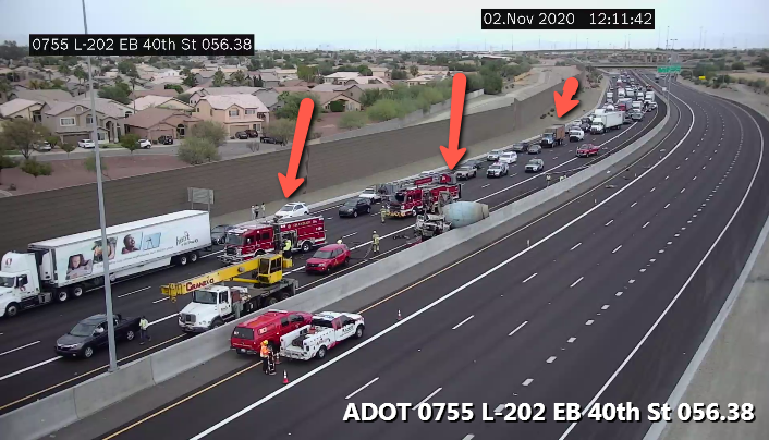 ArizonaDOT's tweet photo. *CLOSURE ALERT, PLEASE SHARE* 

L-202 WB is being closed at I-10 because of a crash. 

L-202 WB traffic will be diverted to I-10. 

I-10 traffic cannot enter L-202 WB. 

We will post additional information as soon as we get it. 

#phxtraffic https://t.co/kzUjyzHci7