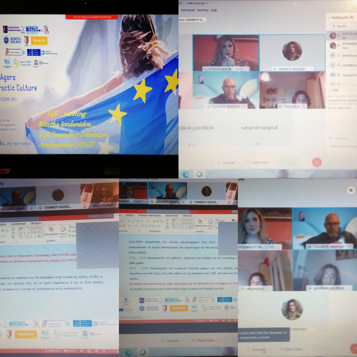 Martha30303's tweet photo. 🇬🇷🇪🇺 OnTuesday 27th October 2020 the 1st online training meeting was held between the #T4Es and #AT4E Martha Iordanidou, within the framework of the project Erasmus KA3 “Setting an agora for Democratic Culture". 🇪🇺🇬🇷
#T4E #T4E_GREECE #T4E_GR #Teachers4Europe #t4e https://t.co/Kzfl12OgDc
