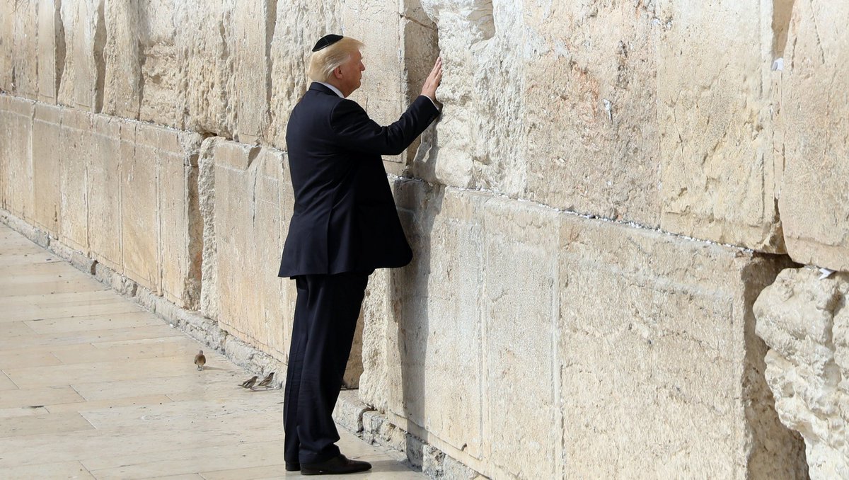 Early on in his presidency,  @realDonaldTrump kept a promise many politicians before him made but never followed through on: to move the U.S. embassy in Israel to Jerusalem. Here's the American President praying at the Western Wall.