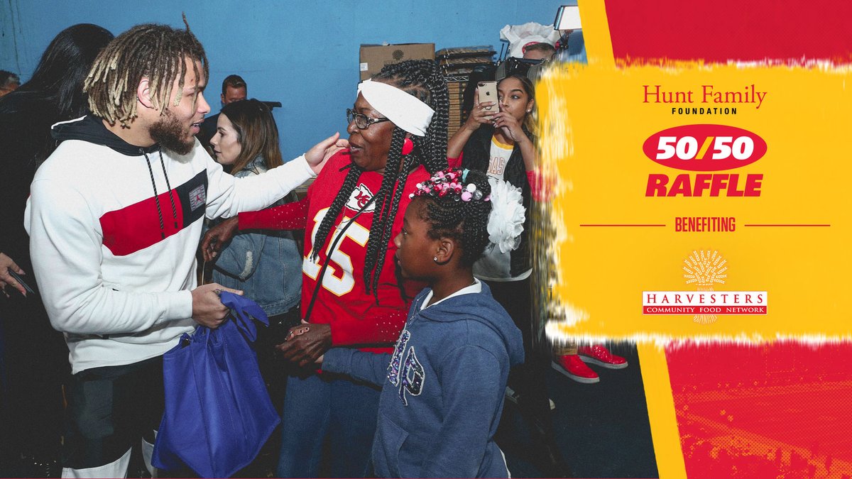 KCChiefs_Matt's tweet photo. The Hunt Family Foundation 50/50 Raffle (benefitting @HarvestersORG) for this week is live, and if you're in Missouri or Kansas, you can participate online right now! The winner will be announced on Sunday.
 
Click here for more info ➡️ https://t.co/cAGCgqDQSe https://t.co/aGXdrkvDCK