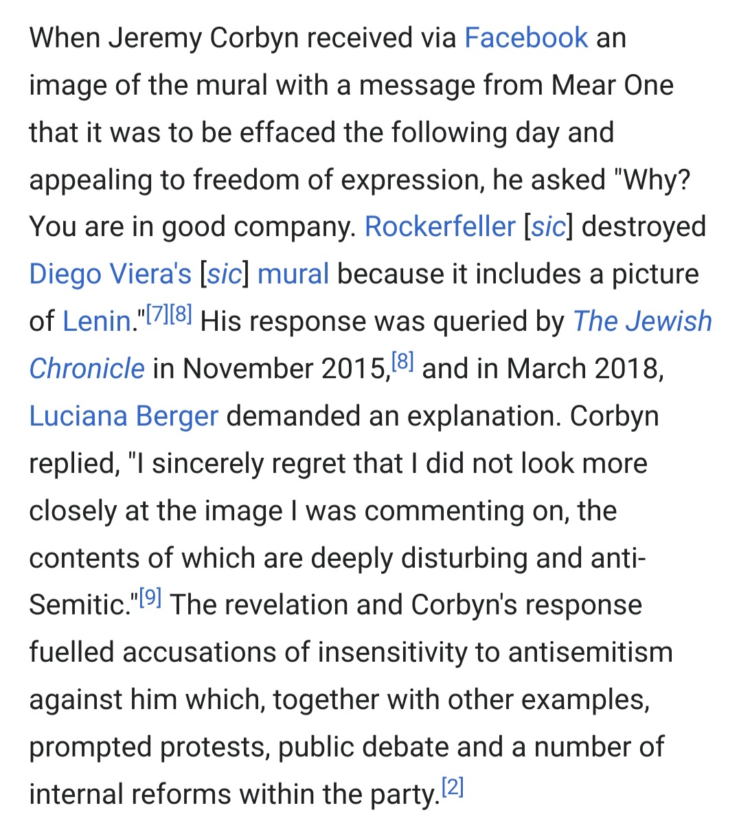 One example is the mural pictured. Corbyn, like many others, missed the antisemitic subtext obvious to many Jews. This is normal and happens all the time. It in and of itself is not a big deal.