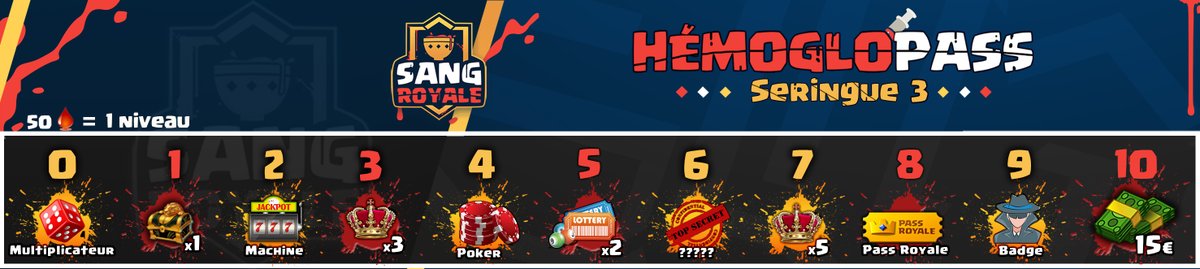 SangRoyaleCR's tweet photo. 💉Jamais deux sans trois ! Nouvelle saison chez SR, nouvel Hémoglopass !

🧛‍♂️Faites couler le sang pour rafler toutes les récompenses ! 🩸 https://t.co/ItknlHUCGu