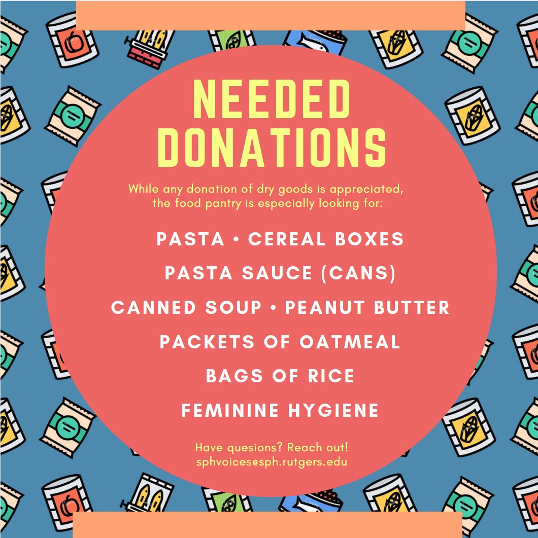 dananeigel's tweet photo. This month is the Month of Giving, and what better way is there to #giveback and #givethanks to the community than helping to feed it? Join @RutgersSPH VOICES &amp; SGA and participate in the Rutgers Student Pantry food drive! https://t.co/QWaCIsRqWX