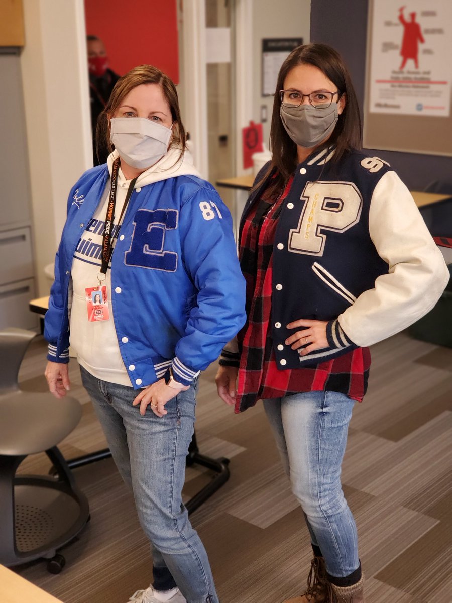 mrsmathbog's tweet photo. Mrs. Anderson & I were feeling the late 80's/early 90's for decades day. #HHPSpiritWeek #BEISpiritWeek @RomeoHHP @RHSBEI @StucoRomeo #RFamily #TogetheR https://t.co/mWL3v405gX
