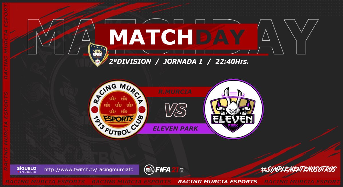 Arranca la temporada <a href="/VPN_SPAIN/">Virtual Pro Network Spain</a> primera jornada vs un gran rival @ELEVENPARK_  en la que intentaremos sumar los 3 puntos,Vaamoos equipo!! @rmfcesports <a href="/racingmurciafc/">Racing Murcia FC</a> #simplementenosotros