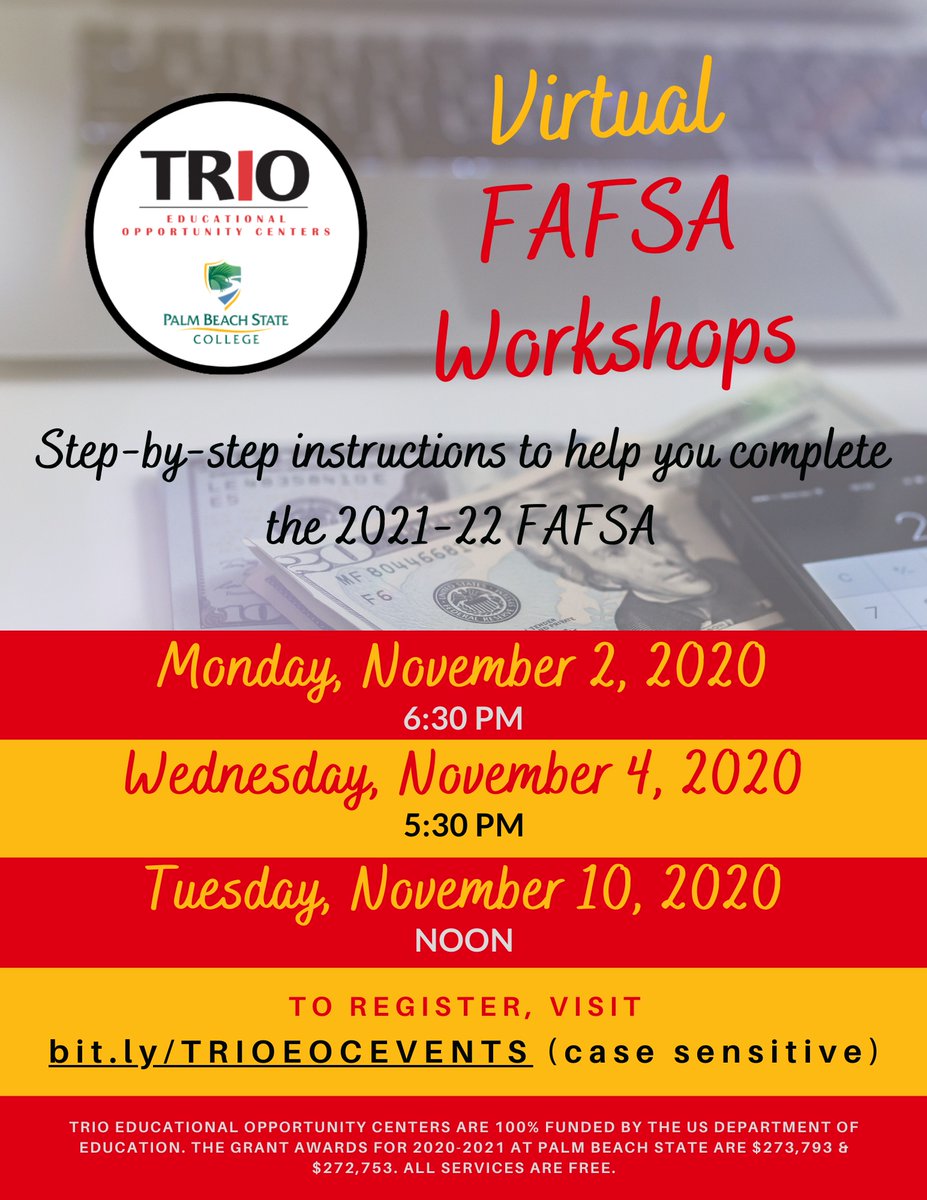 TrioEOC_PBSC's tweet photo. Need help completing your FAFSA?
Our FAFSA experts are available to help! Join us for a FAFSA workshop at https://t.co/jJ50znImhe https://t.co/1eNsoyavlb