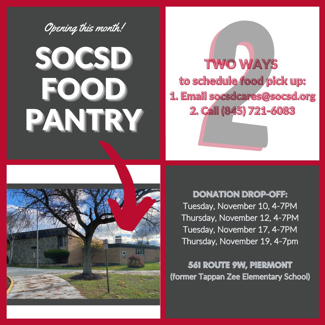 southorangetown's tweet photo. To serve the needs of food-insecure South Orangetown families, our Family Engagement Center is launching a food pantry program this month. Details posted at https://t.co/MZVoVMNRNI #SOCSDengages #SOCSDcares https://t.co/CZnF3A457Z
