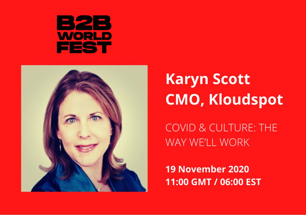 kloudspot's tweet photo. We’re living in the #DigitalNewNormal whether you’re talking about business strategy or career growth. Hear from Kloudspot CMO Karyn Scott at @TheDrum #B2BWorldFest alongside execs from @Facebook and @JLL on the future of work in a post-COVID world. https://t.co/FhFzm8GRwP https://t.co/iXXC9N2naN