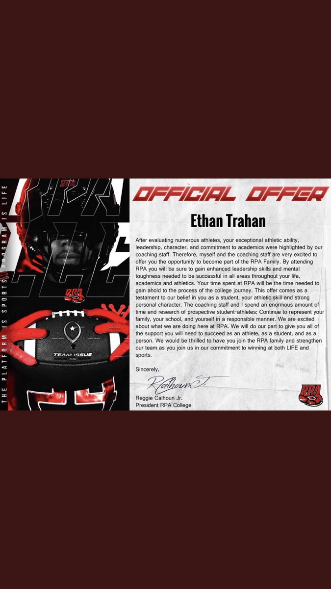 trahan_ethan's tweet photo. I am Blessed to receive my second offer from RPA College. @_CoachLou_ @_rpawildcats https://t.co/uty6jTNbZL
