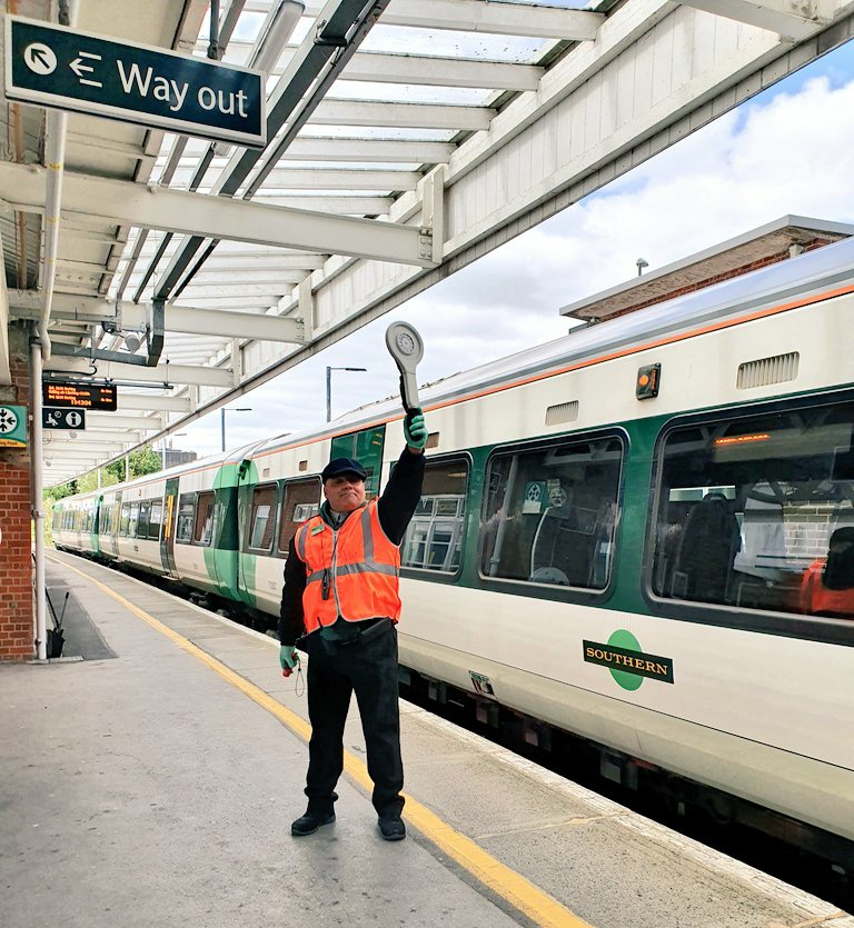If the PIC cannot see the whole length of the train, they will need an assistant dispatcher (AD). Depending on the length of the train or the curvature of the platform, the PIC may need more than one AD. &ndash; bei  Horsham Railway Station (HRH)
