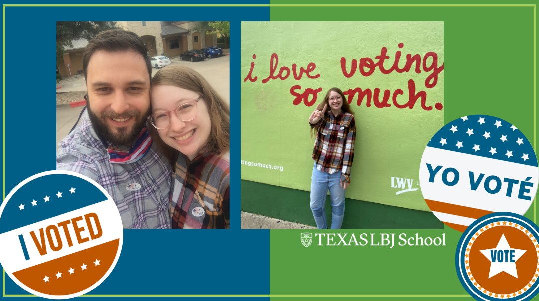 TheLBJSchool's tweet photo. Krista Gehlhausen, an MPAff/Community and Regional Planning student who also works for @UTexasStrauss, went w/her boyfriend to vote early. Find your voting location at https://t.co/2BkWecfudq &amp; cast your ballot tomorrow. YOUR VOTE COUNTS. #Election2020 #vote2020 #Voterchallenge https://t.co/u0C0SqPGUJ
