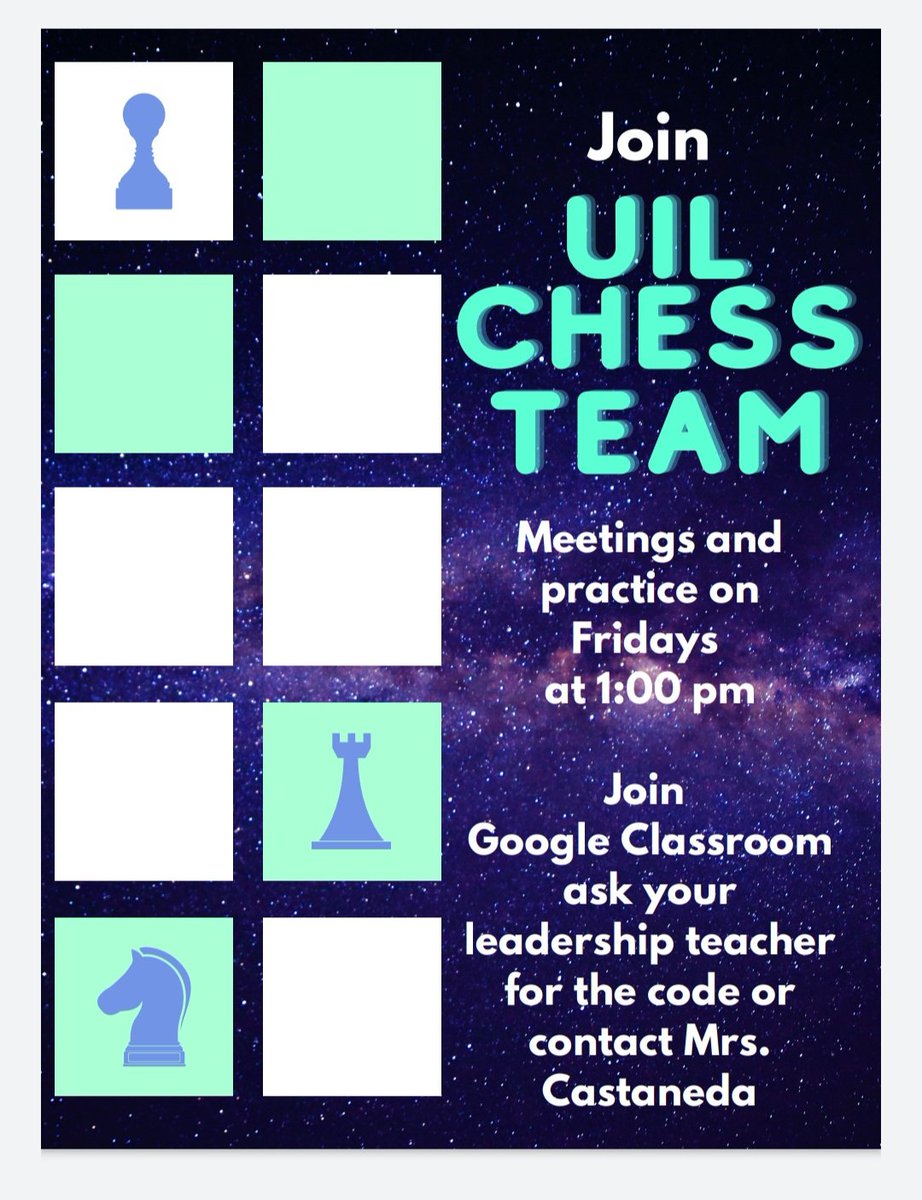 ChessYwla's tweet photo. Great News! We start this Friday!! Open to ALL! @Ysleta_YWLA @SusanPolgar @YsletaISD @YISDFineArts @chesscom #chess2020 https://t.co/WTZTshVQzt