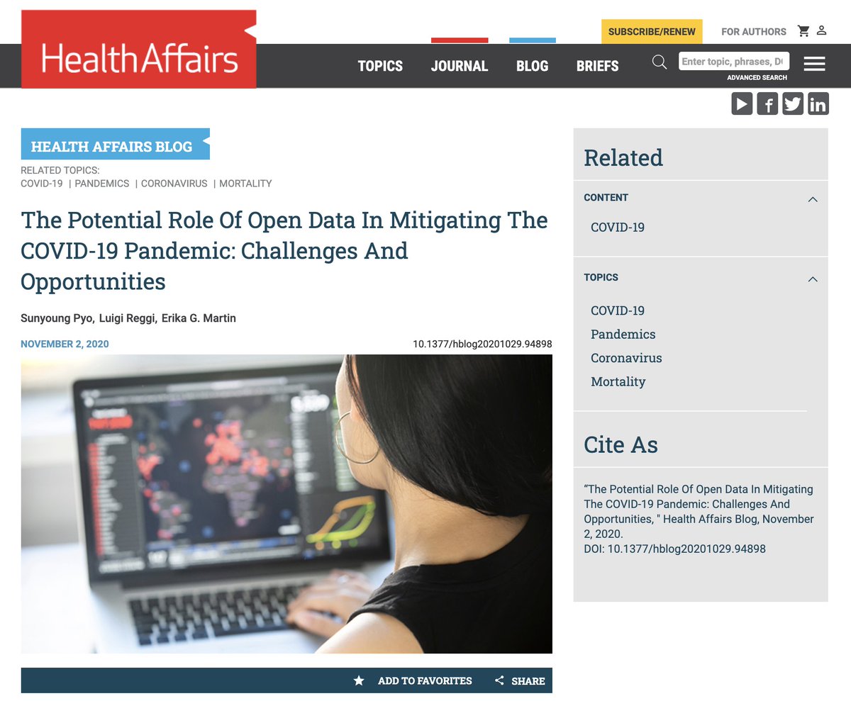 Luigi Reggi (@luigireggi) on Twitter photo My article on the role of #opendata in mitigating the COVID-19 pandemic just published in the <a href="/Health_Affairs/">Health Affairs</a> blog
healthaffairs.org/do/10.1377/hbl…
With <a href="/PyoSunyoung/">Sunyoung Pyo</a> & Erika G. Martin My article on the role of #opendata in mitigating the COVID-19 pandemic just published in the <a href="/Health_Affairs/">Health Affairs</a> blog
healthaffairs.org/do/10.1377/hbl…
With <a href="/PyoSunyoung/">Sunyoung Pyo</a> & Erika G. Martin