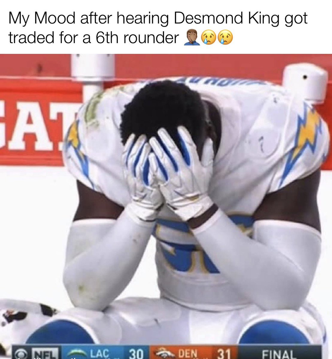 SuperStarcomedy's tweet photo. What are you doing #Chargers  ya weeeeeey #titans #6throundpick #desmondking #nfltrade https://t.co/ihcKwMpBSo