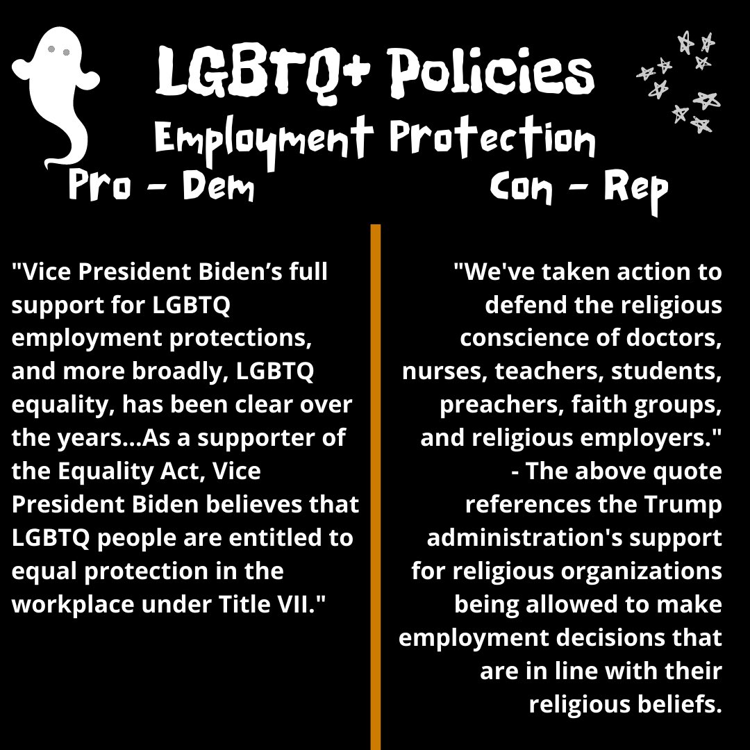 ASUMSandT's tweet photo. Welcome back for the twelfth and final segment of our series “Politics Aren’t that Spooky.” This post introduces you to the Presidential Candidates positions on LGBTQ+ policy. For more information check out the candidate’s social media and campaign pages linked below. https://t.co/EtfmK85zKn